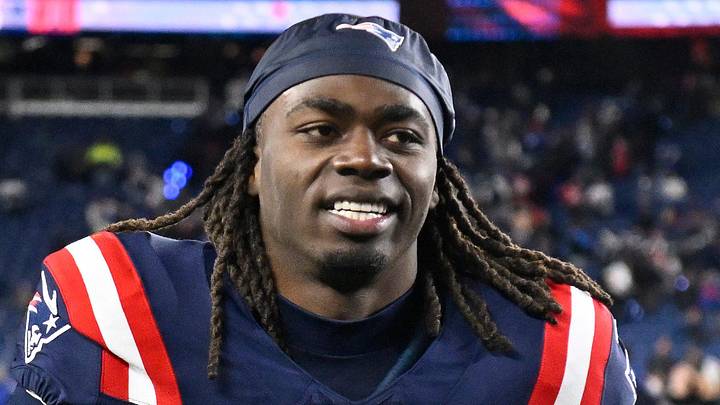Jan 11, 2026; Foxborough, MA, USA; New England Patriots running back Rhamondre Stevenson (38) jogs off the field after defeating the Los Angeles Chargers in an AFC Wild Card Round game at Gillette Stadium. Mandatory Credit: Eric Canha-Imagn Images Jan 11, 2026; Foxborough, MA, USA; New England Patriots running back Rhamondre Stevenson (38) jogs off the field after defeating the Los Angeles Chargers in an AFC Wild Card Round game at Gillette Stadium. Mandatory Credit: Eric Canha-Imagn Images