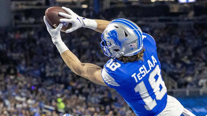 Detroit Lions wide receiver Isaac Teslaa (18).