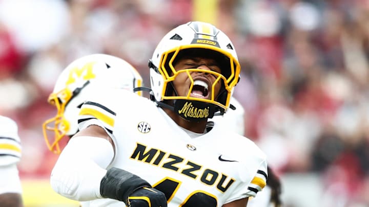 Missouri Tigers linebacker Josiah Trotter (40) reacts during the first quarter against the Oklahoma Sooners