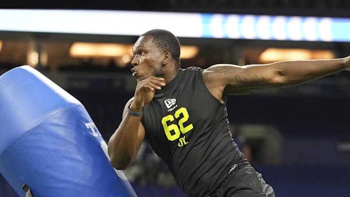 Feb 26, 2026; Indianapolis, IN, USA; Duke defensive lineman Wesley Williams (DL62) during the NFL Scouting Combine  at Lucas Oil Stadium.