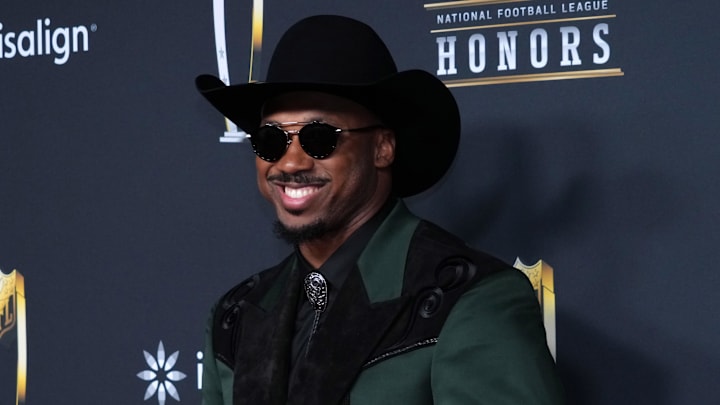 Feb 5, 2026; San Francisco, CA, USA; Myles Garrett poses on the NFL Honors Red Carpet before Super Bowl LX at Palace of Fine Arts. Mandatory Credit: Kirby Lee-Imagn Images Feb 5, 2026; San Francisco, CA, USA; Myles Garrett poses on the NFL Honors Red Carpet before Super Bowl LX at Palace of Fine Arts. Mandatory Credit: Kirby Lee-Imagn Images