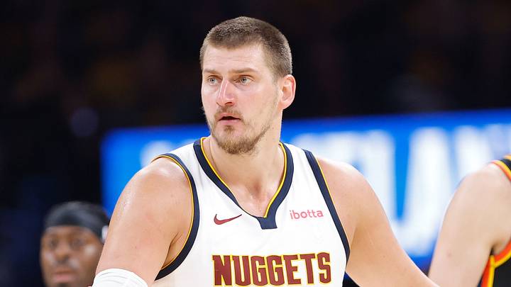 May 5, 2025; Oklahoma City, Oklahoma, USA; Denver Nuggets center Nikola Jokic (15) reacts after a play against the Oklahoma City Thunder during the second half during game one of the second round for the 2025 NBA Playoffs at Paycom Center. Mandatory Credit: Alonzo Adams-Imagn Images May 5, 2025; Oklahoma City, Oklahoma, USA; Denver Nuggets center Nikola Jokic (15) reacts after a play against the Oklahoma City Thunder during the second half during game one of the second round for the 2025 NBA Playoffs at Paycom Center. Mandatory Credit: Alonzo Adams-Imagn Images