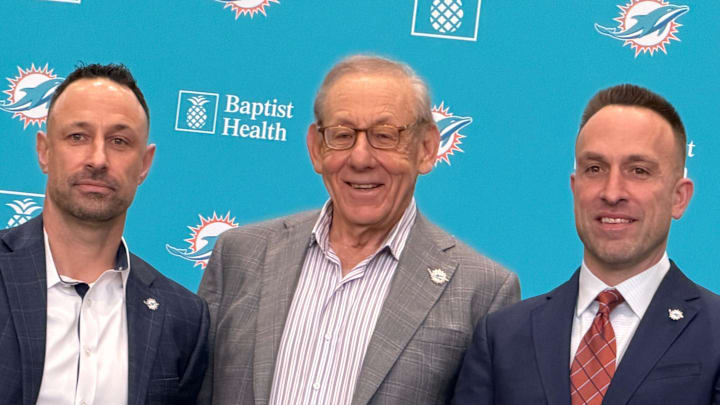 Miami Dolphins owner Stephen Ross (center) new general manager Jon-Eric Sullivan (left) and coach Jeff Hafley Miami Dolphins owner Stephen Ross (center) new general manager Jon-Eric Sullivan (left) and coach Jeff Hafley