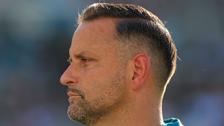 Jacksonville Jaguars defensive coordinator Anthony Campanile during an NFL scrimmage event at EverBank Stadium, Friday, Aug. 1, 2025, in Jacksonville, Fla. [Corey Perrine/Florida Times-Union]
