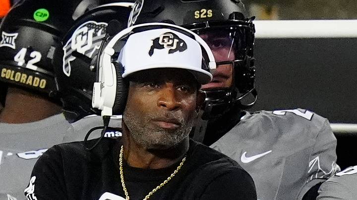 Colorado Buffaloes head coach Deion Sanders on the sidelines in the second quarter against the Arizona Wildcats at Folsom Field. Mandatory Credit: Ron Chenoy-Imagn Images