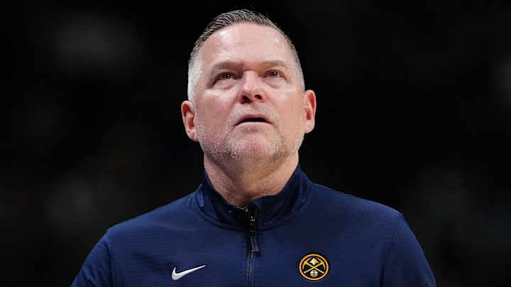 Mar 12, 2025; Denver, Colorado, USA; Denver Nuggets head coach Michael Malone during the fourth quarter against the Minnesota Timberwolves at Ball Arena. Mandatory Credit: Ron Chenoy-Imagn Images