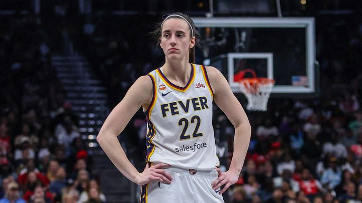 Indiana Fever guard Caitlin Clark looks on. Indiana Fever guard Caitlin Clark looks on.