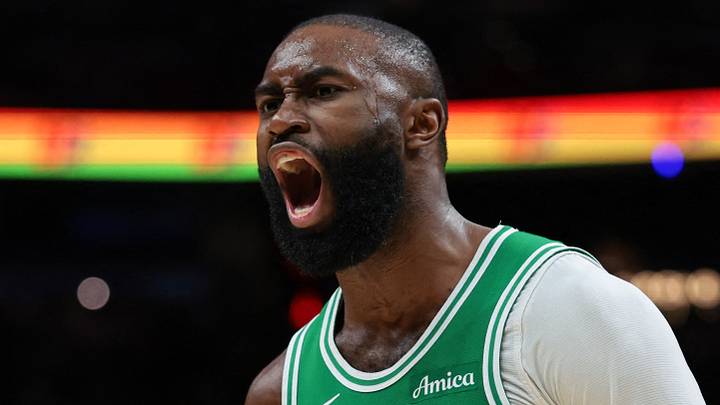 Apr 1, 2026; Miami, Florida, USA; Boston Celtics guard Jaylen Brown (7) reacts against the Miami Heat during the third quarter at Kaseya Center. Mandatory Credit: Sam Navarro-Imagn Images Apr 1, 2026; Miami, Florida, USA; Boston Celtics guard Jaylen Brown (7) reacts against the Miami Heat during the third quarter at Kaseya Center. Mandatory Credit: Sam Navarro-Imagn Images