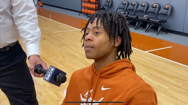 Texas Longhorns guard Tre Johnson meeting with the media on Selection Sunday. Texas Longhorns guard Tre Johnson meeting with the media on Selection Sunday.