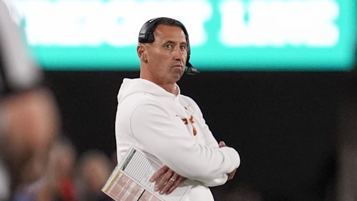 Texas Longhorns head coach Steve Sarkisian looks on in the first half against the Georgia Bulldogs at Sanford Stadium. Mandatory Credit: Dale Zanine-Imagn Images Texas Longhorns head coach Steve Sarkisian looks on in the first half against the Georgia Bulldogs at Sanford Stadium. Mandatory Credit: Dale Zanine-Imagn Images