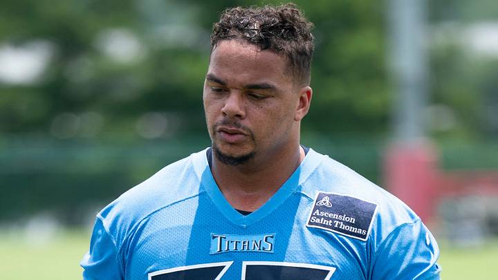 Tennessee Titans offensive lineman Sam Mustipher (60) heads for the locker room after mandatory Titans Minicamp at Ascension Saint Thomas Sports Park in Nashville, Tenn., Tuesday, June 10, 2025.