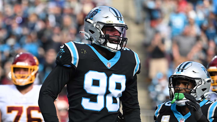 Nov 21, 2021; Charlotte, North Carolina, USA; Carolina Panthers defensive end Marquis Haynes (98) Nov 21, 2021; Charlotte, North Carolina, USA; Carolina Panthers defensive end Marquis Haynes (98)