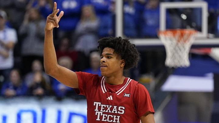 Mar 7, 2026; Provo, Utah, USA; Texas Tech Red Raiders guard Christian Anderson (4) reacts to a made three point shot during the second half against the BYU Cougars at Marriott Center. Mandatory Credit: Aaron Baker-Imagn Images 