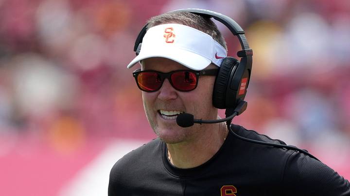 Aug 29, 2026; Los Angeles, California, USA; Southern California Trojans head coach Lincoln Riley reacts against the San Jose State Spartans in the first half at United Airlines Field at Los Angeles Memorial Coliseum. Mandatory Credit: Kirby Lee-Imagn Images Aug 29, 2026; Los Angeles, California, USA; Southern California Trojans head coach Lincoln Riley reacts against the San Jose State Spartans in the first half at United Airlines Field at Los Angeles Memorial Coliseum. Mandatory Credit: Kirby Lee-Imagn Images