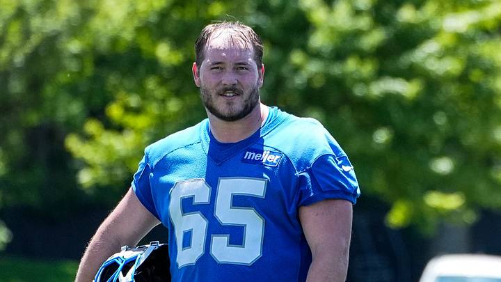 Detroit Lions center Seth McLaughlin (65) after practice at OTAs Detroit Lions center Seth McLaughlin (65) after practice at OTAs