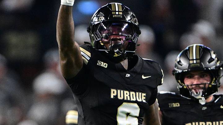 Purdue Boilermakers defensive back Mister Clark (6) reacts after a play. Purdue Boilermakers defensive back Mister Clark (6) reacts after a play.
