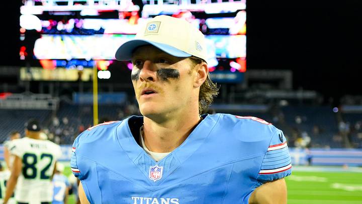 Aug 23, 2026; Nashville, Tennessee, USA; Tennessee Titans quarterback Will Levis (8) walks off the field post game against the Seattle Seahawks at Nissan Stadium. Mandatory Credit: Steve Roberts-Imagn Images