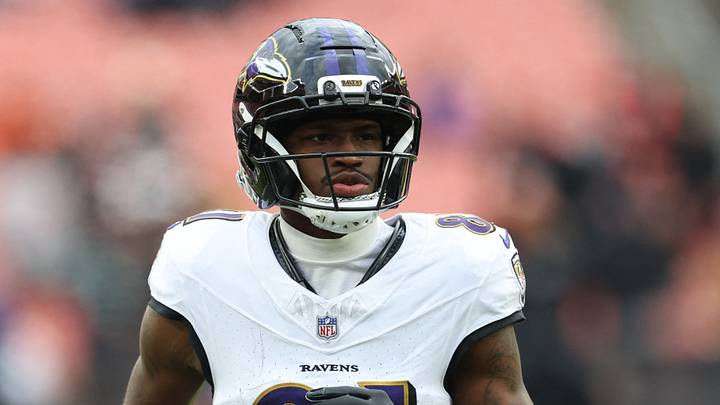 Nov 16, 2025; Cleveland, Ohio, USA;  Baltimore Ravens wide receiver Devontez Walker (81) warms up before a game against the Cleveland Browns at Huntington Bank Field. Mandatory Credit: Scott Galvin-Imagn Images