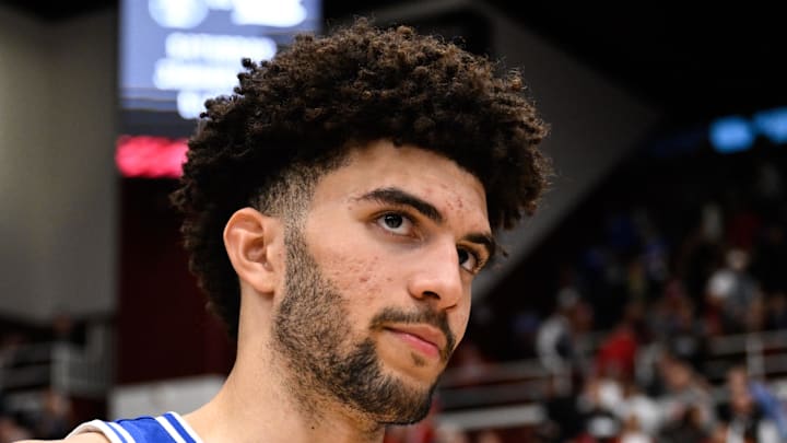 Jan 17, 2026; Stanford, California, USA; Duke Blue Devils forward Cameron Boozer (12) looks on after the game against the Stanford Cardinal at Maples Pavilion. Mandatory Credit: Eakin Howard-Imagn Images Jan 17, 2026; Stanford, California, USA; Duke Blue Devils forward Cameron Boozer (12) looks on after the game against the Stanford Cardinal at Maples Pavilion. Mandatory Credit: Eakin Howard-Imagn Images