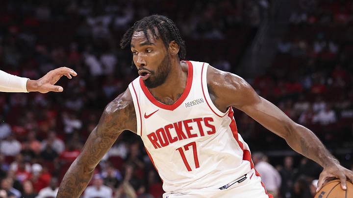 Oct 6, 2025; Houston, Texas, USA; Houston Rockets forward Tari Eason (17) controls the ball as Atlanta Hawks guard Trae Young (11) defends during the first quarter at Toyota Center. Mandatory Credit: Troy Taormina-Imagn Images Oct 6, 2025; Houston, Texas, USA; Houston Rockets forward Tari Eason (17) controls the ball as Atlanta Hawks guard Trae Young (11) defends during the first quarter at Toyota Center. Mandatory Credit: Troy Taormina-Imagn Images