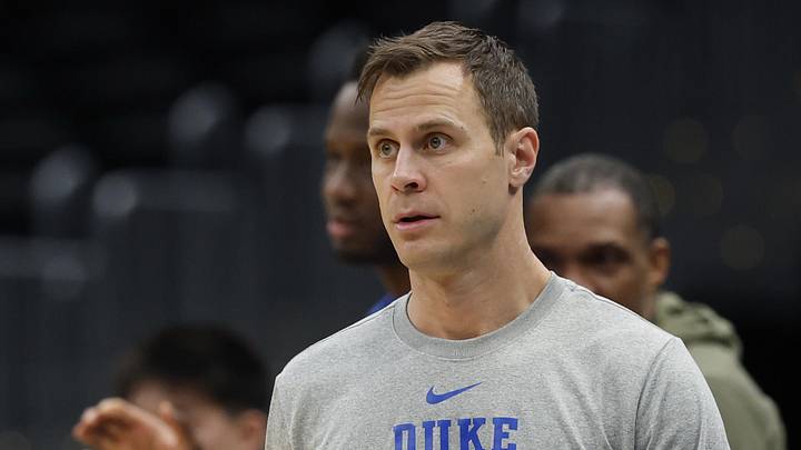 Mar 26, 2026; Washington, DC, USA; Duke Blue Devils head coach Jon Scheyer stands on the court during a practice session ahead of the east regional of the men's 2026 NCAA Tournament at Capital One Arena. Mandatory Credit: Geoff Burke-Imagn Images Mar 26, 2026; Washington, DC, USA; Duke Blue Devils head coach Jon Scheyer stands on the court during a practice session ahead of the east regional of the men's 2026 NCAA Tournament at Capital One Arena. Mandatory Credit: Geoff Burke-Imagn Images
