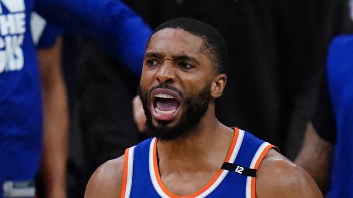 May 5, 2025; Boston, Massachusetts, USA; New York Knicks forward Mikal Bridges (25) reacts after stripping the ball from Boston Celtics guard Jaylen Brown (7) (not pictured) winning the game in overtime during game one of the second round for the 2025 NBA Playoffs at TD Garden. Mandatory Credit: David Butler II-Imagn Images May 5, 2025; Boston, Massachusetts, USA; New York Knicks forward Mikal Bridges (25) reacts after stripping the ball from Boston Celtics guard Jaylen Brown (7) (not pictured) winning the game in overtime during game one of the second round for the 2025 NBA Playoffs at TD Garden. Mandatory Credit: David Butler II-Imagn Images