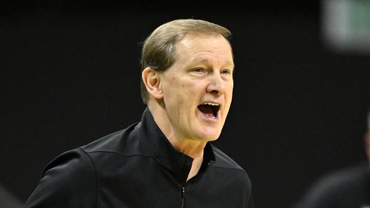 Mar 7, 2026; Eugene, Oregon, USA; Oregon Ducks head coach Dana Altman yells instructions during the first half against the Washington Huskies at Matthew Knight Arena Mar 7, 2026; Eugene, Oregon, USA; Oregon Ducks head coach Dana Altman yells instructions during the first half against the Washington Huskies at Matthew Knight Arena