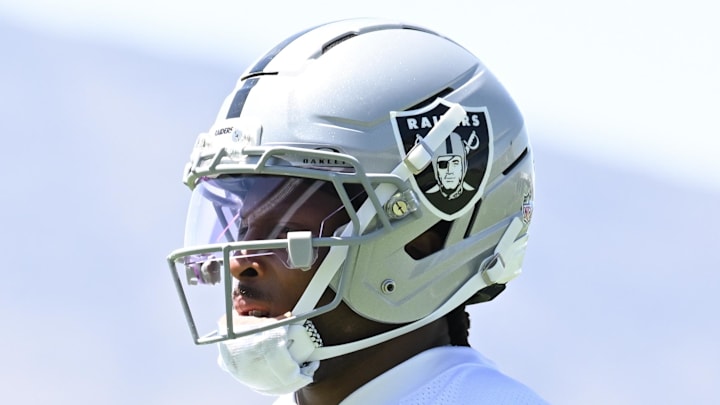 Jun 11, 2025; Henderson, NV, USA; Las Vegas Raiders wide receiver Tre Tucker #1 looks on during Las Vegas Raiders Minicamp at Intermountain Health Performance Center. Mandatory Credit: Candice Ward-Imagn Images Jun 11, 2025; Henderson, NV, USA; Las Vegas Raiders wide receiver Tre Tucker #1 looks on during Las Vegas Raiders Minicamp at Intermountain Health Performance Center. Mandatory Credit: Candice Ward-Imagn Images