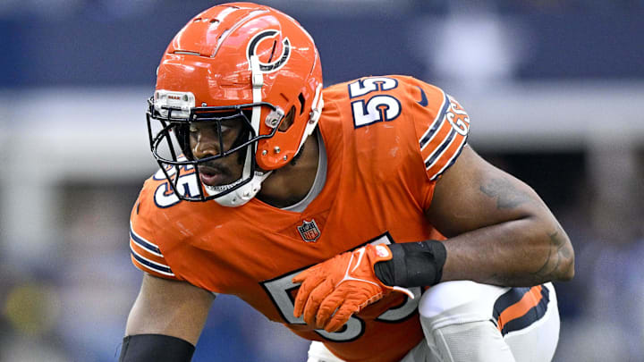 Oct 30, 2022; Arlington, Texas, USA; Chicago Bears defensive end Al-Quadin Muhammad (55) in action during the game between the Dallas Cowboys and the Chicago Bears at AT&T Stadium.