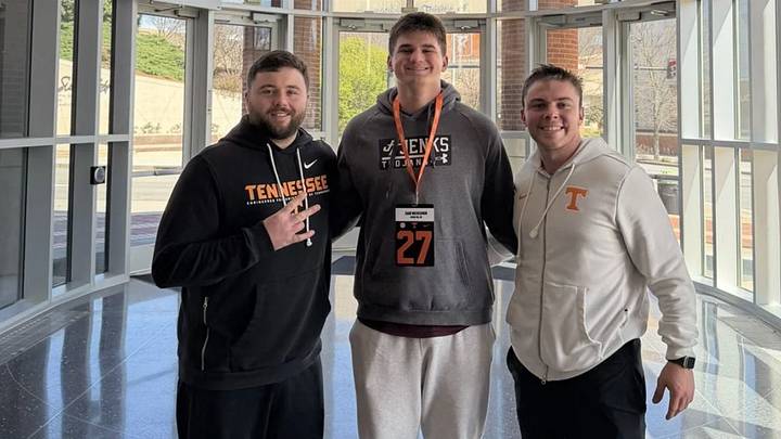 Sam McKeown visiting the Tennessee Volunteers with coach Evan Crabtree. Sam McKeown visiting the Tennessee Volunteers with coach Evan Crabtree.