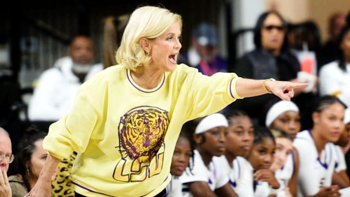 LSU women's basketball coach, Kim Mulkey, during their game against Grambling Sunday afternoon, December 8, 2024, at the Brookshire Grocery Arena in Bossier City.