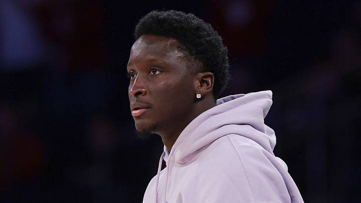 Nov 20, 2023; New York, NY, USA; Houston Rockets guard  Victor Oladipo and former Indiana Hoosiers looks on during the second half of the game between the Hoosiers and the Louisville Cardinals at Madison Square Garden. Mandatory Credit: Vincent Carchietta-USA TODAY Sports