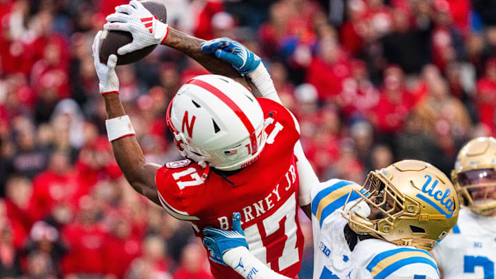 Nebraska wide receiver Jacory Barney Jr. makes a catch against UCLA on Nov. 2, 2024.