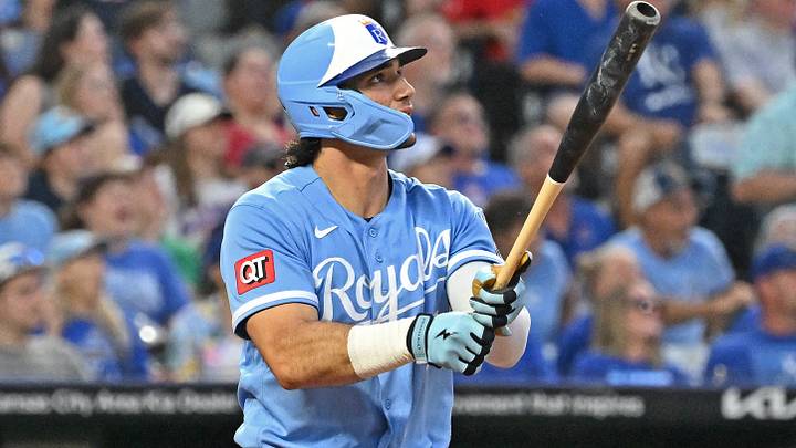 Aug 8, 2026; Kansas City, Missouri, USA; Kansas City Royals first baseman Jac Caglianone (14) hits a a two-run home run in the seventh inning against the Chicago Cubs at Kauffman Stadium. Mandatory Credit: Peter Aiken-Imagn Images Aug 8, 2026; Kansas City, Missouri, USA; Kansas City Royals first baseman Jac Caglianone (14) hits a a two-run home run in the seventh inning against the Chicago Cubs at Kauffman Stadium. Mandatory Credit: Peter Aiken-Imagn Images