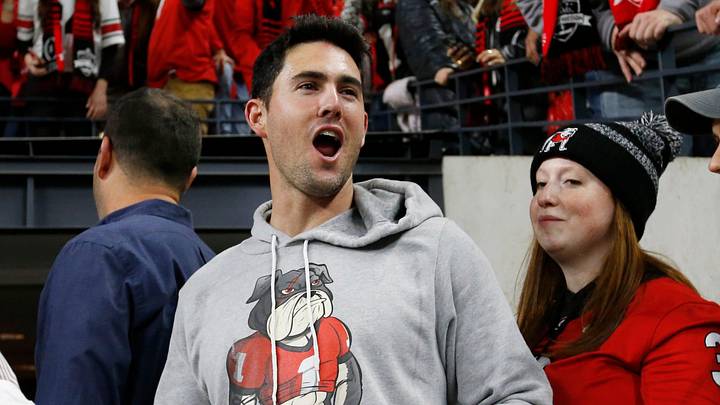 Former Georgia quarterback Aaron Murray celebrates after Georgia won the College Football Playoff National Championship game in Indianapolis, on Monday, Jan. 10, 2022.

News Joshua L Jones