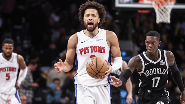 Nov 3, 2024; Brooklyn, New York, USA;  Detroit Pistons guard Cade Cunningham (2) : Wendell Cruz-Imagn Images