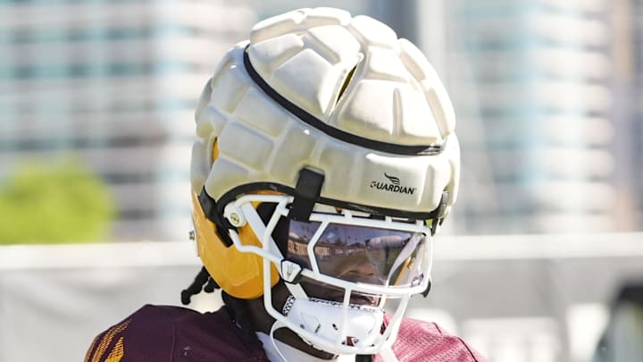 Arizona State wide receiver Omarion Miller (4) during practice on March 24, 2026, at Kajikawa Practice Fields in Tempe.