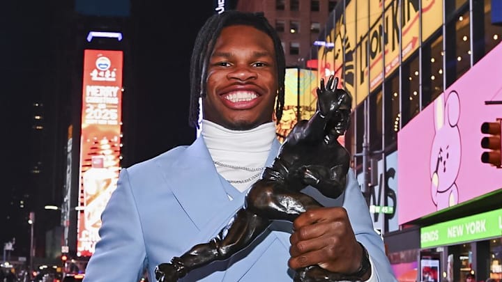 Dec 14, 2024; New York, NY, USA; Colorado Buffaloes wide receiver/cornerback Travis Hunter after winning the 2024 Heisman Trophy. Mandatory Credit: Todd Van Emst/Heisman Trust via Imagn Images Dec 14, 2024; New York, NY, USA; Colorado Buffaloes wide receiver/cornerback Travis Hunter after winning the 2024 Heisman Trophy. Mandatory Credit: Todd Van Emst/Heisman Trust via Imagn Images
