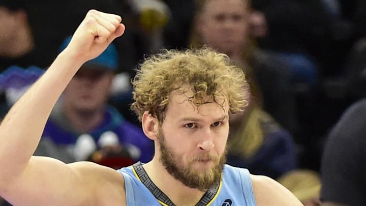 Memphis Grizzlies center Jock Landale reacts to a shot made during the second half against the Utah Jazz at Delta Center. Memphis Grizzlies center Jock Landale reacts to a shot made during the second half against the Utah Jazz at Delta Center.