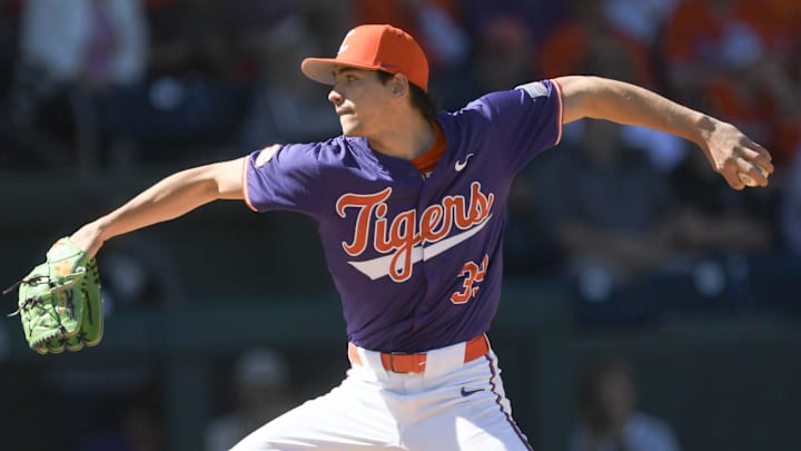 Clemson junior Ethan Darden (39) pitches to South Carolina during the bottom of the first inning of the Reedy River Rivalry at Fluor Field in Greenville, S.C. Saturday, March 1, 2025.