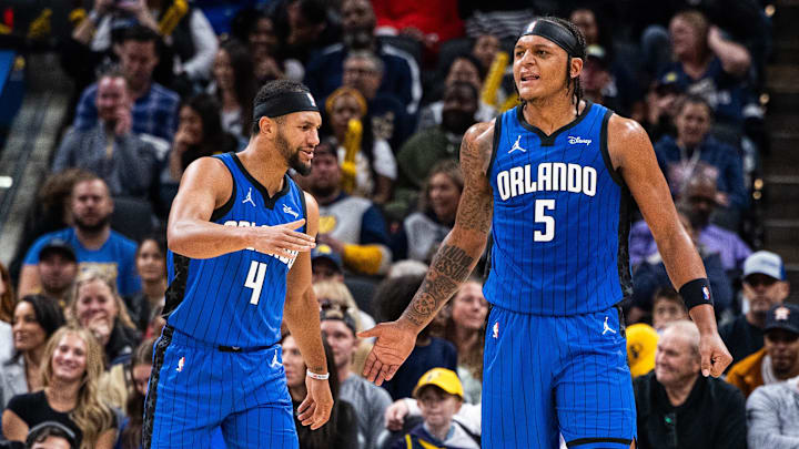Orlando Magic forward Paolo Banchero doesn't look 100 percent but will have more on his plate with point guard Jalen Suggs set to miss another game. Mandatory Credit: Trevor Ruszkowski-Imagn Images