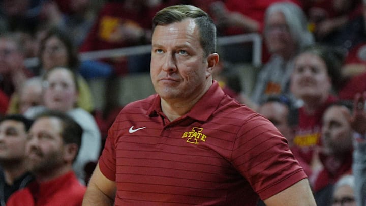Iowa State Cyclones men's basketball head coach T.J. Otzelberger watches the game from the bench during the second half in the Big-12 conference men’s basketball against Texas Tech on Feb. 28, 2026, at Hilton Coliseum in Ames, Iowa. Iowa State Cyclones men's basketball head coach T.J. Otzelberger watches the game from the bench during the second half in the Big-12 conference men’s basketball against Texas Tech on Feb. 28, 2026, at Hilton Coliseum in Ames, Iowa.