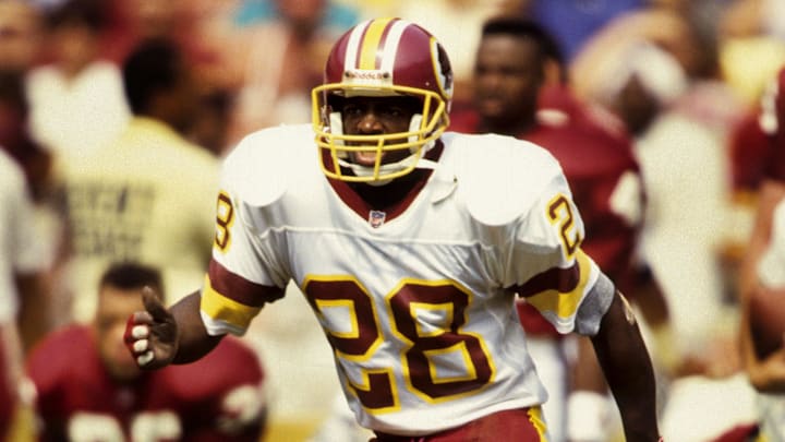 Sep 9, 1990; Washington, DC, USA; FILE PHOTO; Washington Redskins cornerback Darrell Green (28) in action against the Arizona Cardinals at Anaheim Stadium. Mandatory Credit: Imagn Images Sep 9, 1990; Washington, DC, USA; FILE PHOTO; Washington Redskins cornerback Darrell Green (28) in action against the Arizona Cardinals at Anaheim Stadium. Mandatory Credit: Imagn Images
