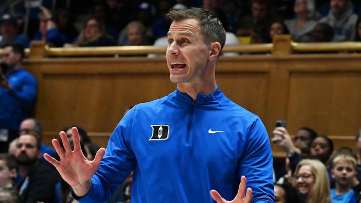 Dec 31, 2025; Durham, North Carolina, USA; Duke Blue Devils head coach Jon Scheyer directs his team during the second half against the Georgia Tech Yellow Jackets at Cameron Indoor Stadium. The Blue Devils won 85-79. Mandatory Credit: Rob Kinnan-Imagn Images Dec 31, 2025; Durham, North Carolina, USA; Duke Blue Devils head coach Jon Scheyer directs his team during the second half against the Georgia Tech Yellow Jackets at Cameron Indoor Stadium. The Blue Devils won 85-79. Mandatory Credit: Rob Kinnan-Imagn Images