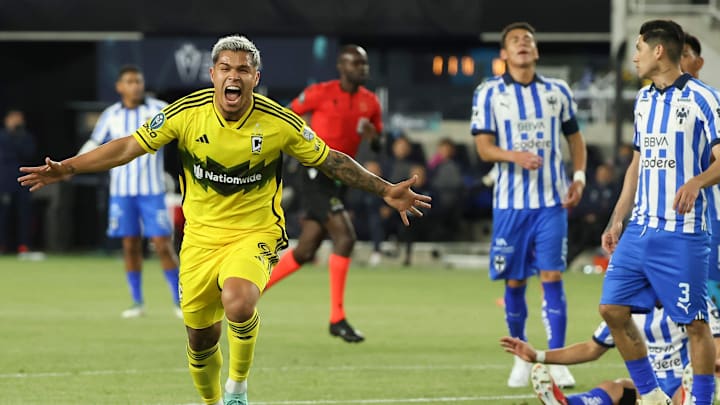 Cucho Hernández (left) scored a goal against Monterrey in the 2024 CONCACAF Champions Cup semi-final.