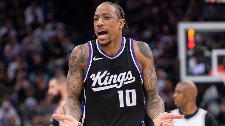 Sacramento Kings forward DeMar DeRozan (10) reacts (Mandatory Credit: Ed Szczepanski-Imagn Images)