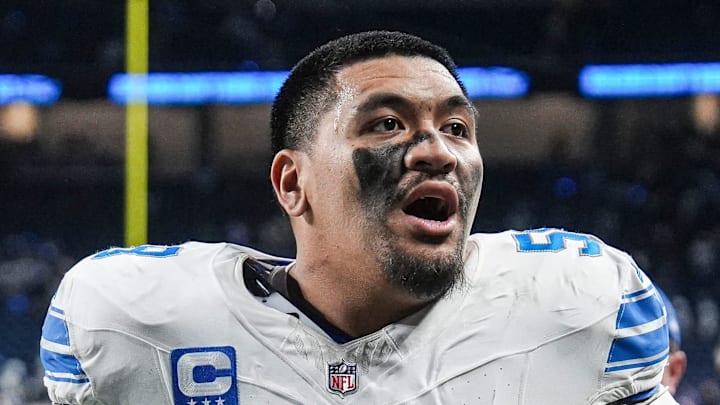 Detroit Lions offensive tackle Penei Sewell (58) walks off the field after 44-30 win over Dallas Cowboys at Ford Field in Detroit on Thursday, Dec. 4, 2025. Detroit Lions offensive tackle Penei Sewell (58) walks off the field after 44-30 win over Dallas Cowboys at Ford Field in Detroit on Thursday, Dec. 4, 2025.