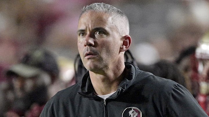 Oct 5, 2024; Tallahassee, Florida, USA; Florida State Seminoles head coach Mike Norvell during the second half against the Clemson Tigers at Doak S. Campbell Stadium. Mandatory Credit: Melina Myers-Imagn Images