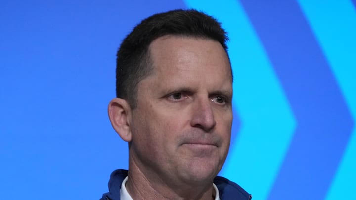 Feb 28, 2023; Indianapolis, IN, USA; Denver Broncos general manager George Paton during the NFL combine at the Indiana Convention Center. Mandatory Credit: Kirby Lee-Imagn Images