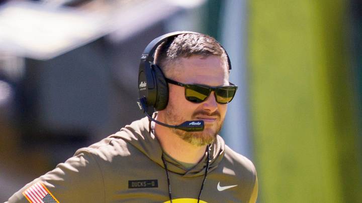 Oregon head coach Dan Lanning looks on during the Oregon Ducks annual spring game on April 25, 2026 at Autzen Stadium in Eugene, Oregon